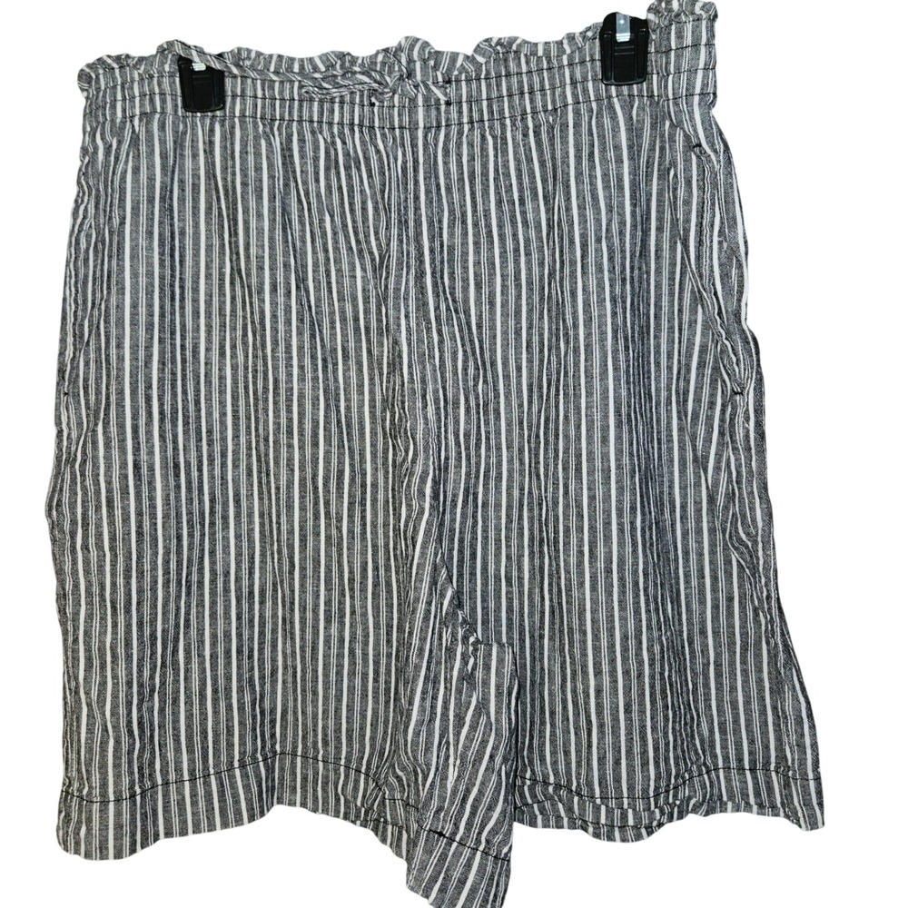Terra & Sky Womens 0X 14W Black White Striped Linen Blend Paperbag Waist Shorts